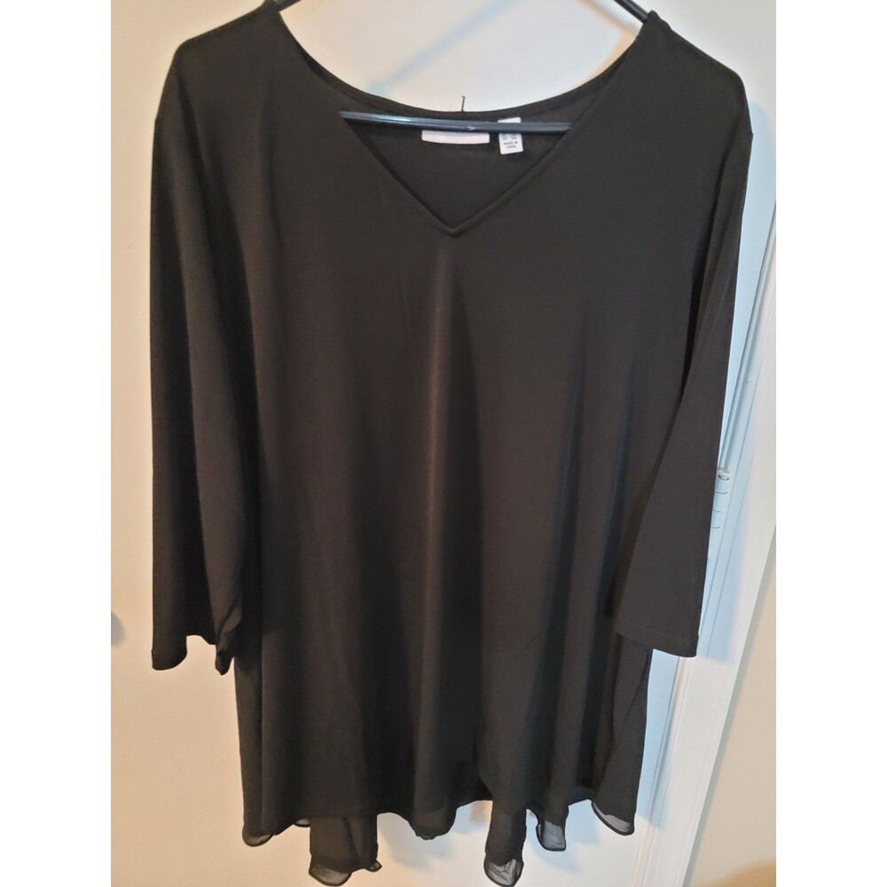 Susan Graver Womens Liquid Knit Tunic Top Size 2X Black Stretch